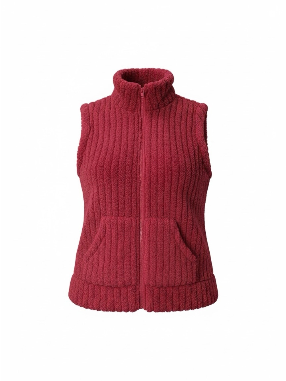 Women’s XL Berry Red Teddy Fleece Full-Zip Vest with Pockets. NWOT